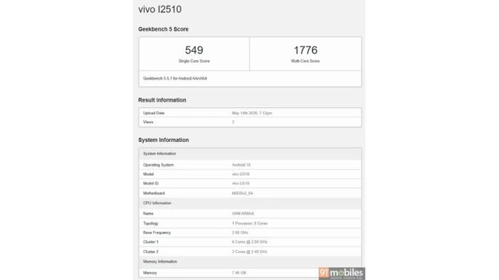 iQOO Z11 Lite xuất hiện trên Geekbench với điểm đơn nhân 549 và đa nhân đạt 1,776