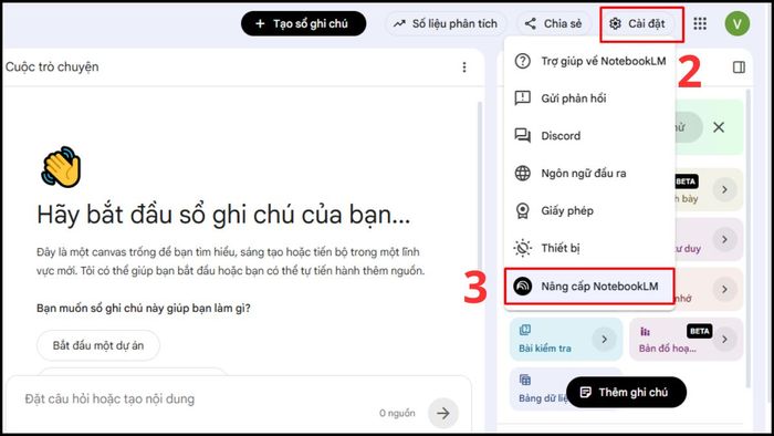 Hướng dẫn đăng ký và nâng cấp NotebookLM – bước 2