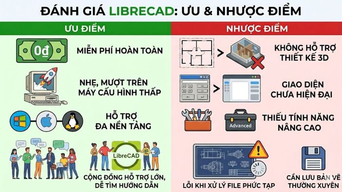 Ưu điểm và hạn chế của LibreCAD