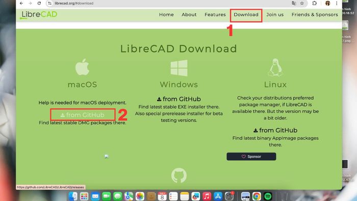 Hướng dẫn bước 1 trong quá trình tải và cài đặt LibreCAD trên macOS
