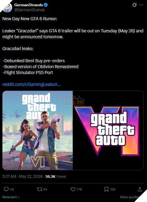 Dường như Trailer Thứ Ba Của GTA 6 Đã Rò Rỉ Ngày Lên Sóng 2