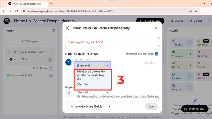 Cách thực hiện chia sẻ NotebookLM trên máy tính ở bước 3