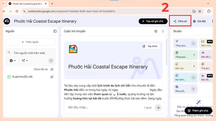 Hướng dẫn chia sẻ NotebookLM trên máy tính: Bước 2