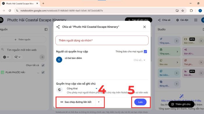 Hướng dẫn chia sẻ NotebookLM trên máy tính: Bước 4