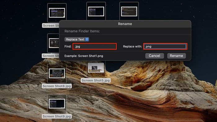 Kết quả là tất cả các hình ảnh sẽ được đổi tên có dạng Screen ShotX.png.