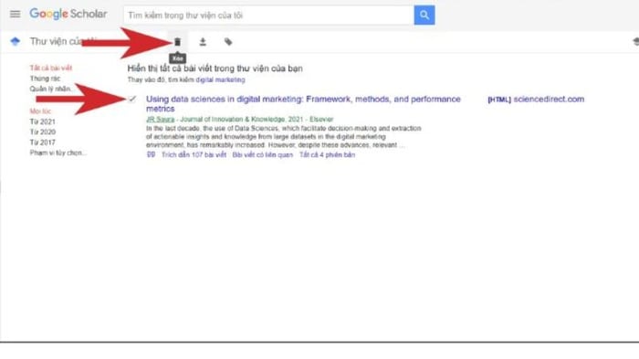 Xóa tài liệu đã lưu trên Google Scholar