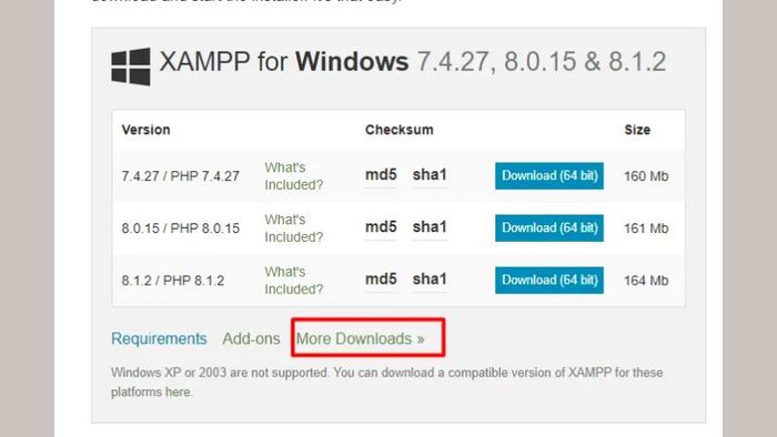 xampp phiên bản 16