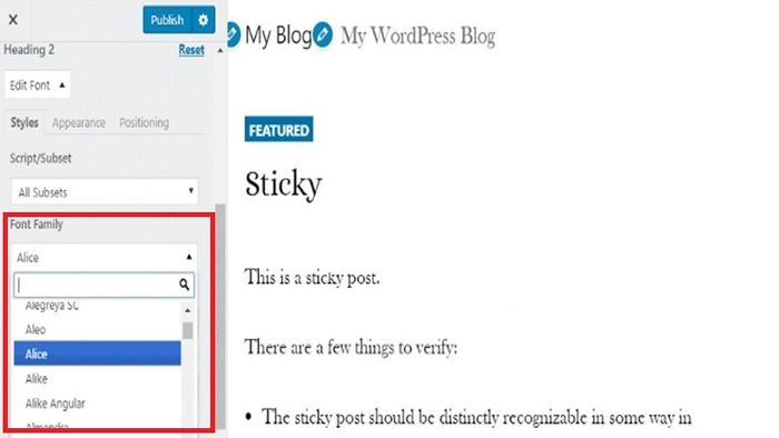 Sử dụng tính năng chỉnh sửa toàn bộ trang web để thay đổi font chữ online trong WordPress