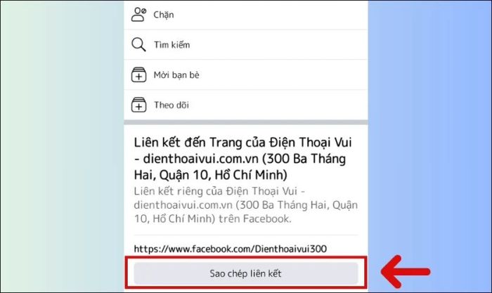Nhấn vào Sao chép liên kết