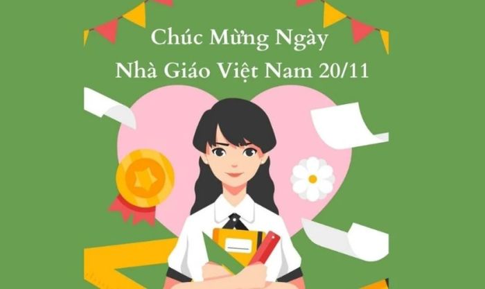 Ảnh bìa 20/11 đẹp, chúc mừng Ngày Nhà giáo với sắc xanh tươi mới và nhẹ nhàng.