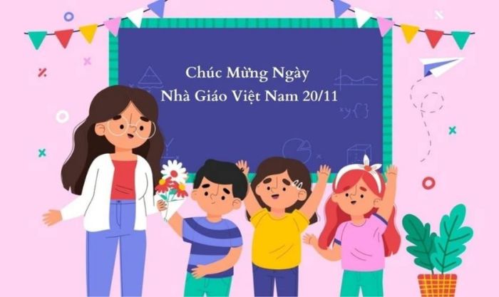 Ảnh bìa đẹp chúc mừng Ngày 20/11 với hình ảnh cô giáo cùng học sinh, thể hiện tình cảm thầy trò ấm áp.