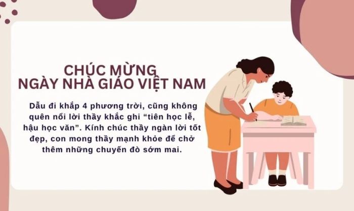 Ảnh kèm lời chúc hay và đặc biệt nhất, với thông điệp tri ân thầy cô sâu lắng và đầy cảm xúc.