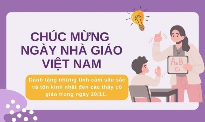 Những ảnh bìa với lời chúc hay, tông màu tím nhẹ nhàng và đầy ý nghĩa dành cho ngày Nhà giáo.