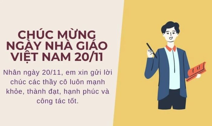 Ảnh kèm lời chúc hay với tông màu vàng ấm áp, mang lại cảm giác gần gũi và ấm áp nhân dịp 20/11.