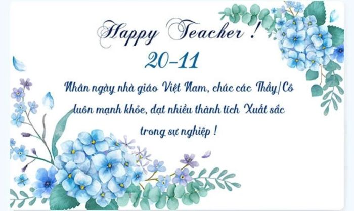Ảnh kèm lời chúc ý nghĩa, với sắc xanh tươi mới của hoa, tạo cảm giác thanh thoát và dễ chịu cho ngày lễ tri ân thầy cô.