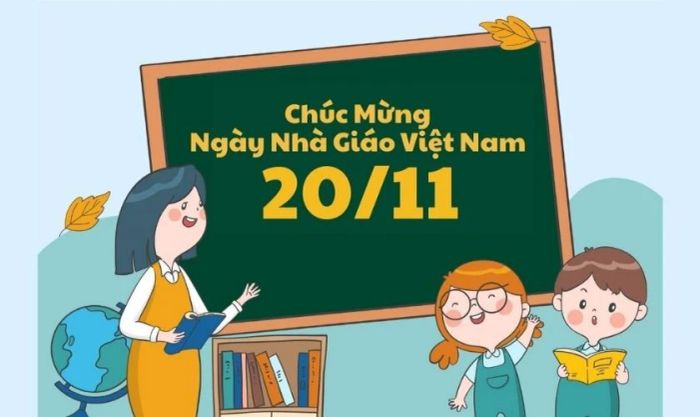 Ảnh đẹp chúc mừng Ngày Nhà giáo với phong cách hoạt hình dễ thương và ngộ nghĩnh.
