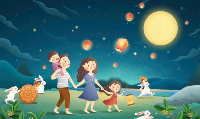 Cả gia đình hân hoan đón Tết Trung Thu