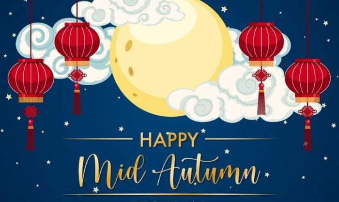 Phông nền ghép ảnh Trung Thu với tông xanh dịu mát