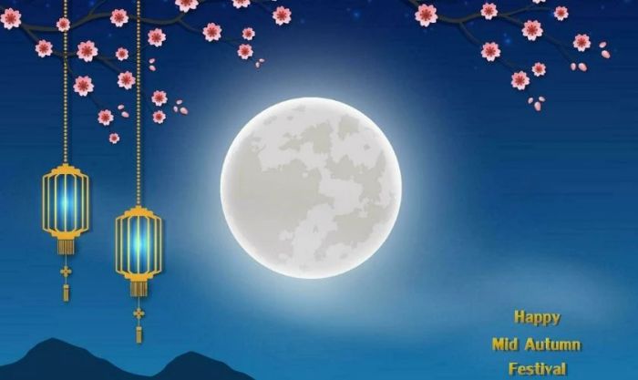 Phông nền Trung Thu kết hợp hình ảnh trăng tròn vành vạnh