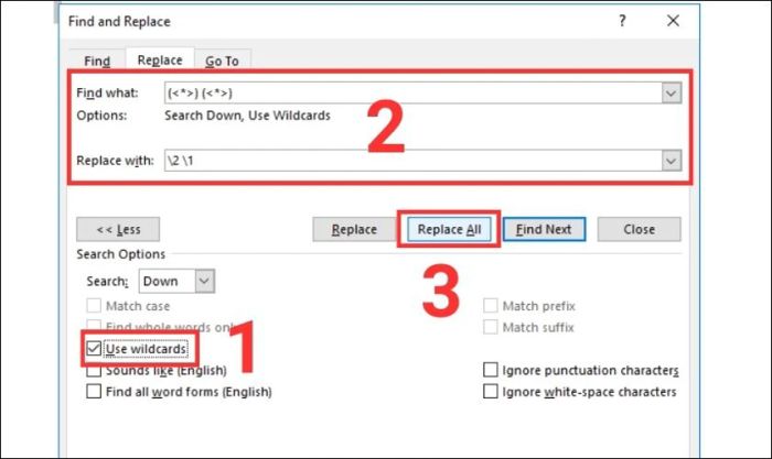Sau khi cài đặt xong, nhấn Replace All để thực hiện thay thế toàn bộ