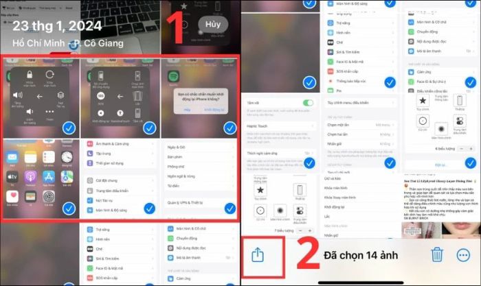 Chọn hình ảnh cần ẩn và nhấn vào biểu tượng Chia sẻ