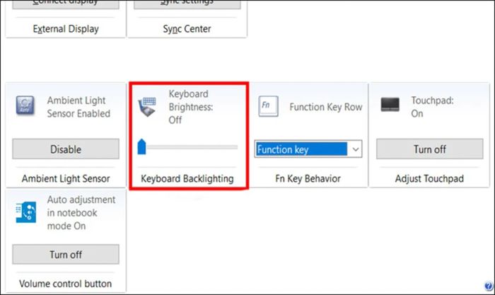 Tìm và chọn mục Keyboard Backlighting