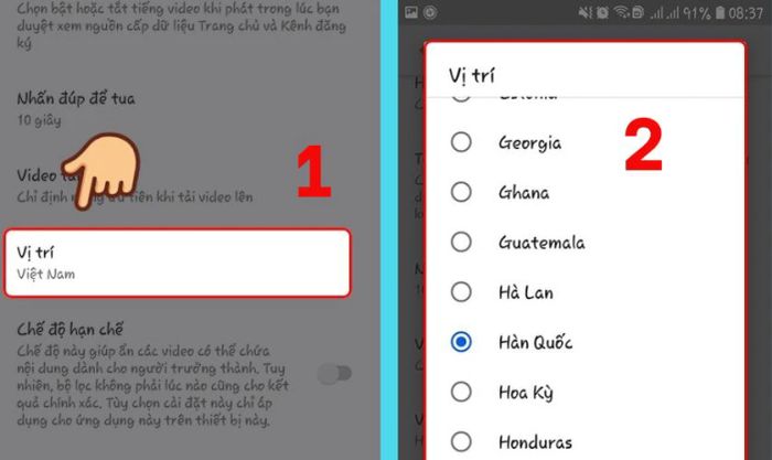 Chọn quốc gia mà bạn muốn chuyển vùng