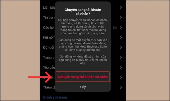 Nhấn chọn để chuyển sang tài khoản cá nhân
