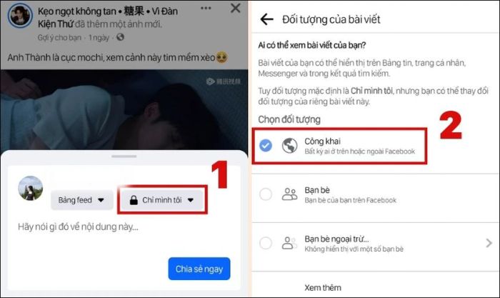 Nhấn vào ô Chỉ mình tôi và chọn Công khai