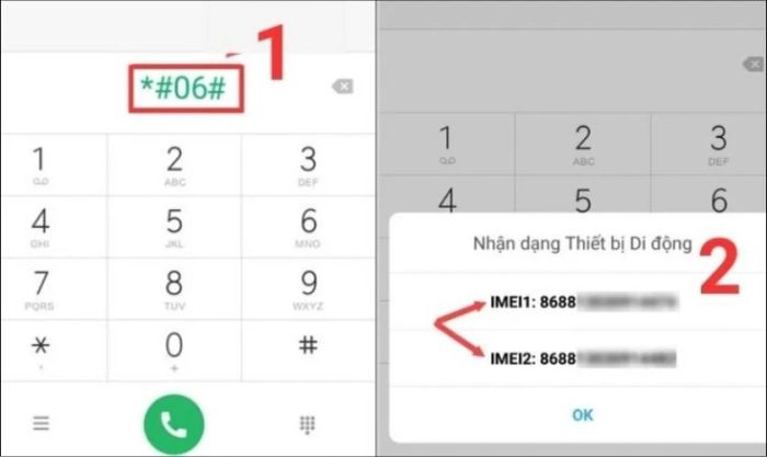 Để kiểm tra số IMEI trên điện thoại, bạn chỉ cần nhập *#06# trên bàn phím gọi