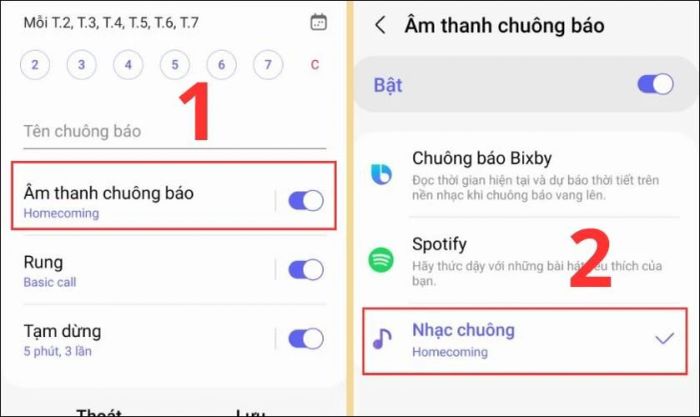 Chọn mục Âm thanh chuông báo và Nhạc chuông