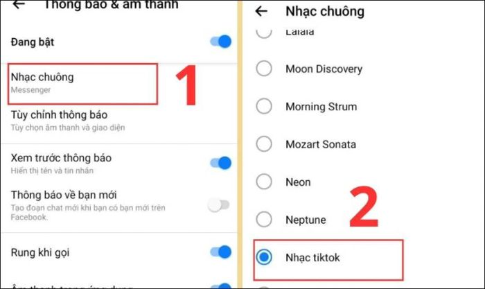 Chọn mục Nhạc chuông và chọn đoạn nhạc