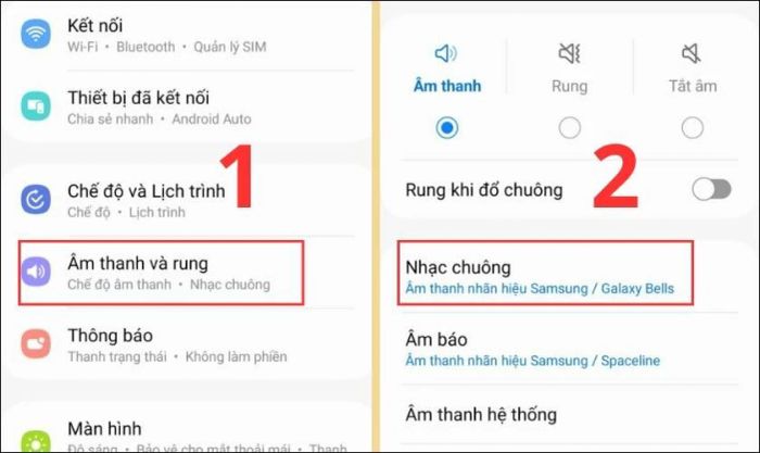 Quay lại Cài đặt trên điện thoại và chọn mục Âm thanh và rung