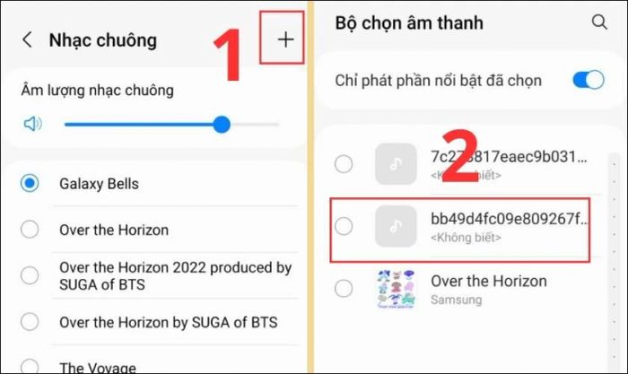 Nhấn vào biểu tượng dấu cộng để thêm bài nhạc vừa tải xuống