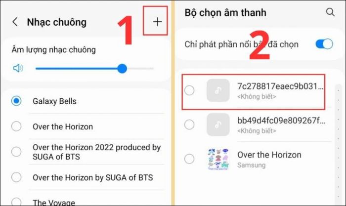 Nhấn vào biểu tượng dấu cộng để thêm bài hát