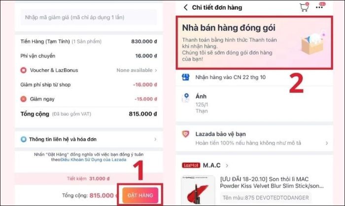 Nhấn chọn Đặt hàng