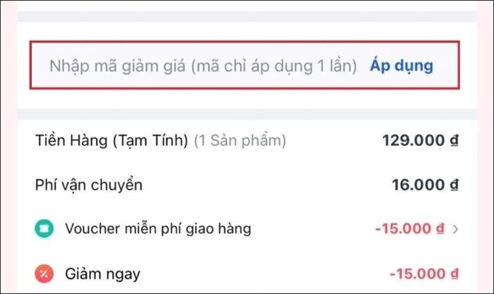 Mã giảm giá cần nhập thủ công