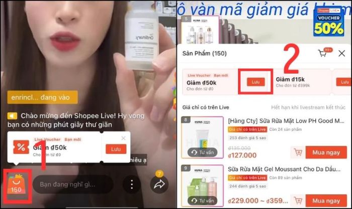 Lưu mã giảm giá từ Shopee Live/Feed