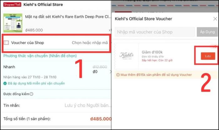 Thu thập voucher từ phần Voucher của shop