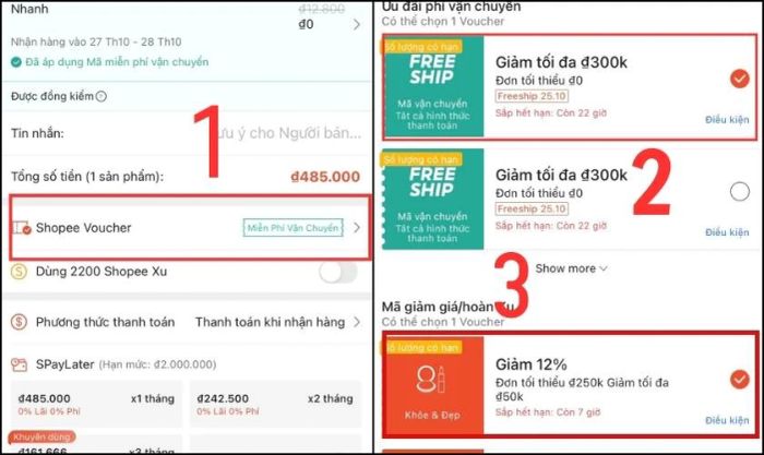 Áp dụng các mã giảm giá đã lưu trước đó trong phần Shopee Voucher