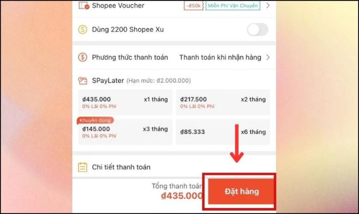 Nhấn Đặt hàng để hoàn tất quá trình