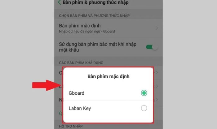 Hãy chọn loại bàn phím mà bạn muốn dùng trên thiết bị di động của bạn.