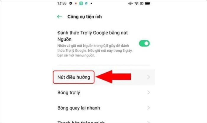 Chọn Nút điều hướng để bật tính năng nút quay lại