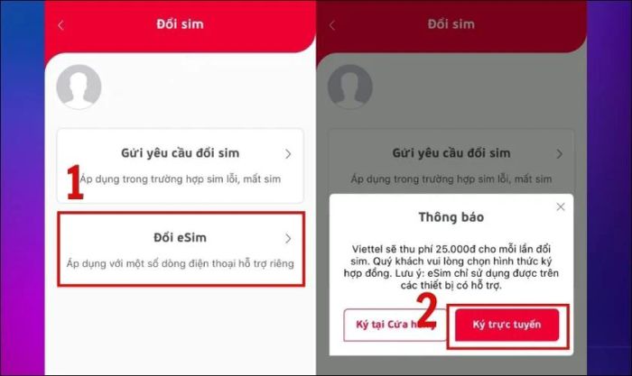 Chọn mục Đổi eSIM