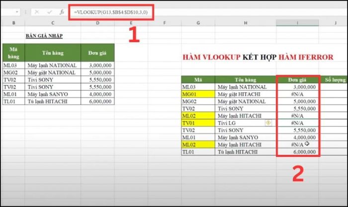 Kết hợp hàm IFERROR với hàm VLOOKUP