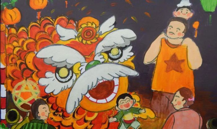 Cả gia đình vui vẻ trong đêm hội trăng rằm
