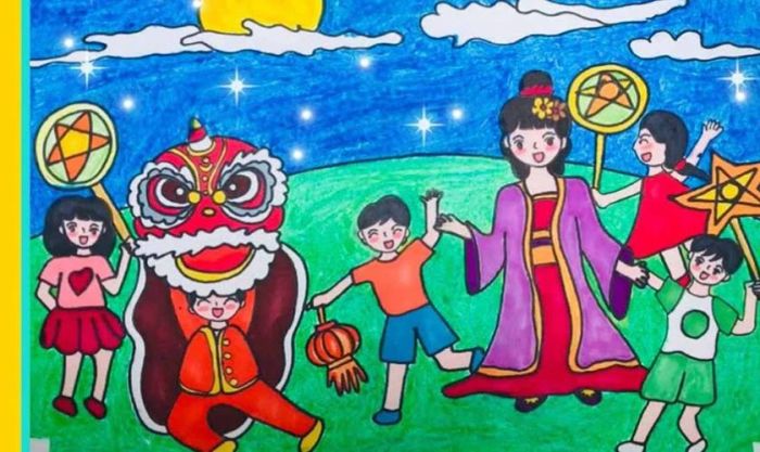 Chị Hằng cùng các em nhỏ trong ngày Tết Trung Thu