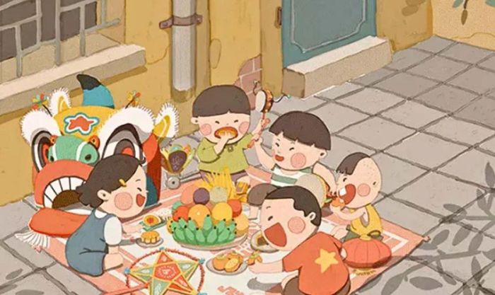 Hình ảnh phá cỗ đầy niềm vui trong đêm Trung Thu