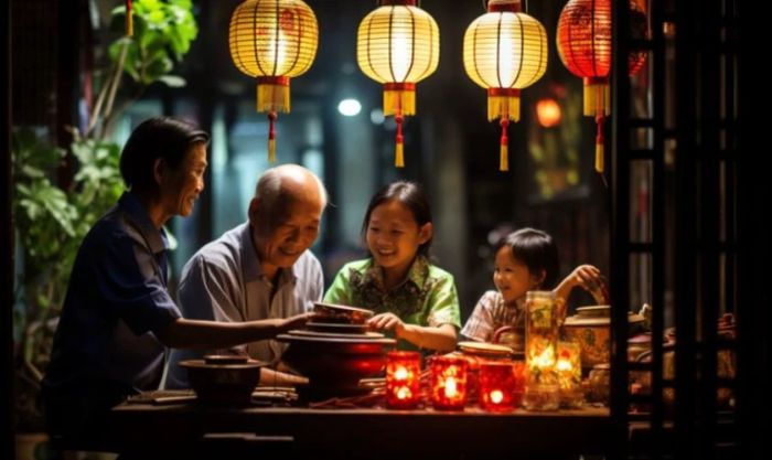 Gia đình quây quần bên mâm cỗ Trung Thu