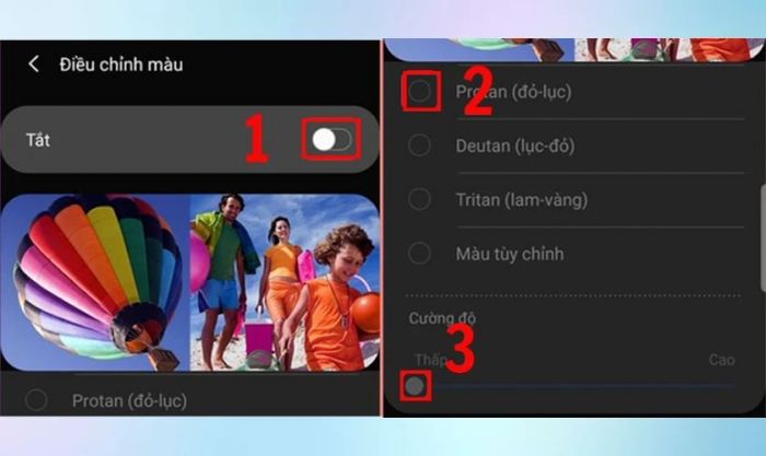 Kích hoạt Điều chỉnh màu và thay đổi màu sắc, độ sáng theo nhu cầu của bạn